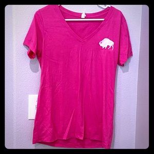 Vibrant pink tee with embroidered buffalo